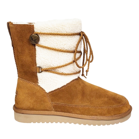 New Koolaburra Ugg michon short boots chesnut suede faux fur pull on lace winter - Picture 8 of 16